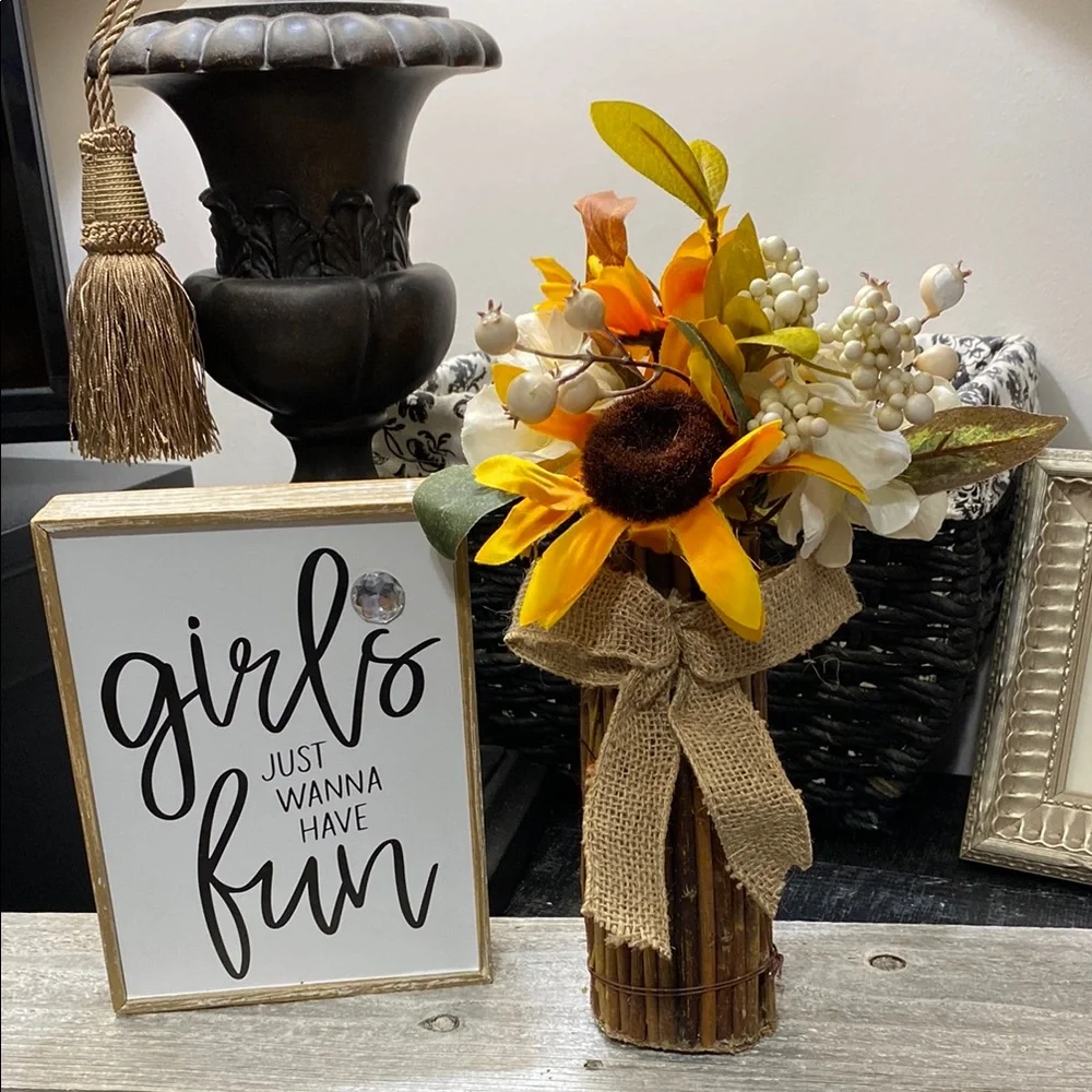 Rustic Sunflower and Berry Arrangement with Burlap Bow!